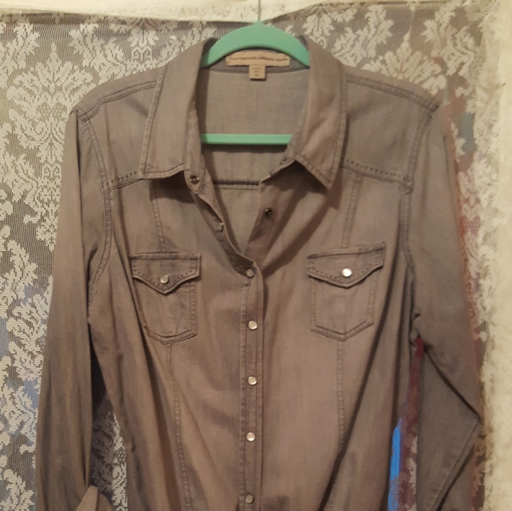 Faded out Grey Denim Pearl Snap Top
